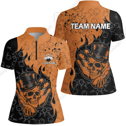 Custom Bowling Team Shirt – Skull Bowling Pattern Multicolor Personalized Jersey Bowling Uniform For League Players
