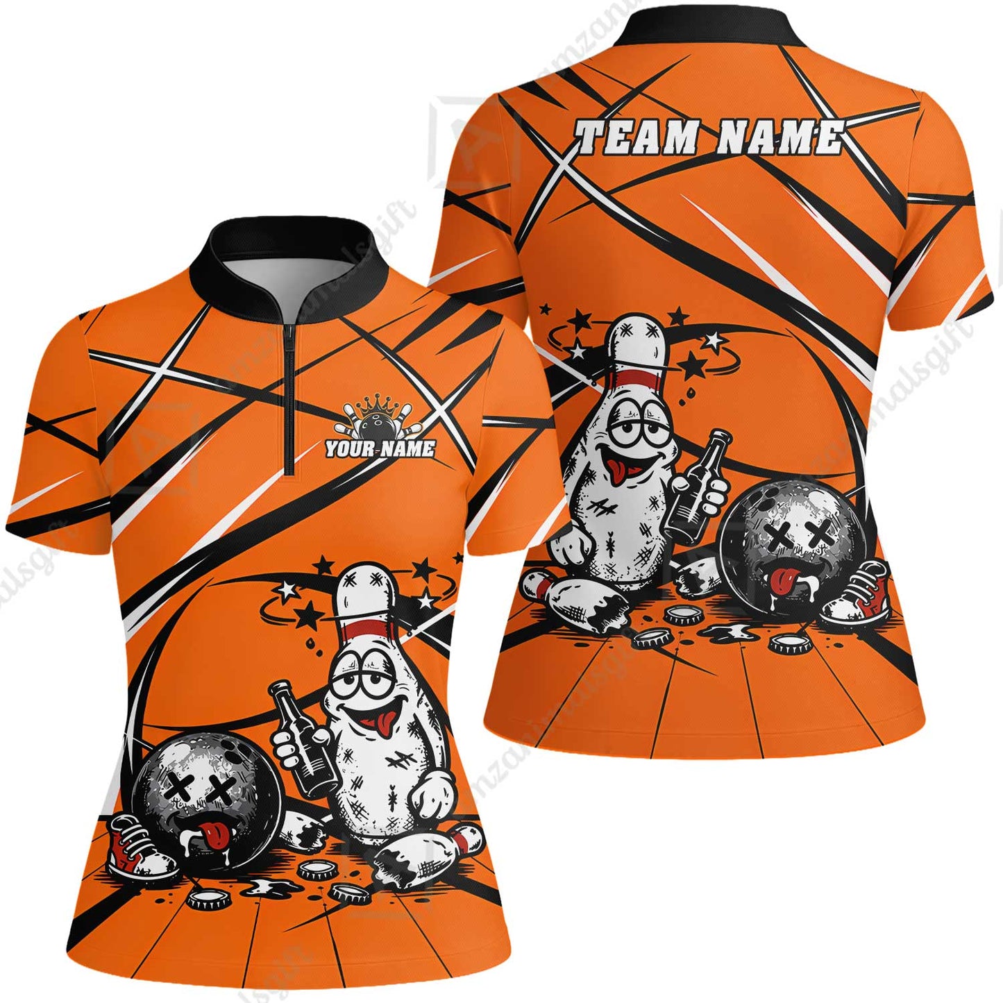 Custom Bowling Jersey Polo Shirt, Drunk Bowling Pin And Ball, Custom Bowling Jersey Team Shirt For Players With Name & Team Name