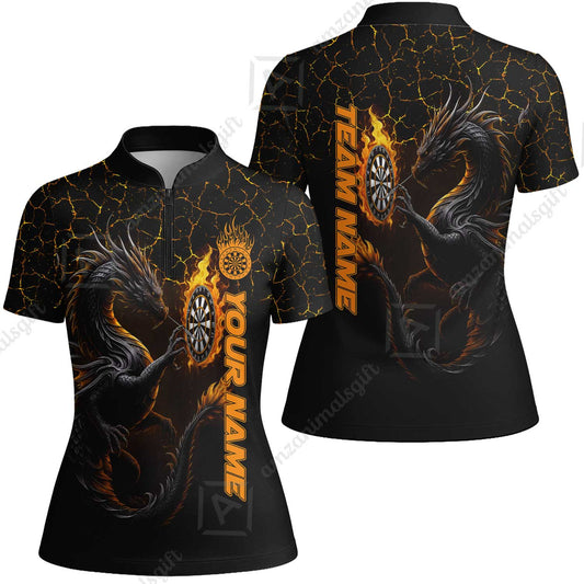 Customized Darts Women Jersey Shirt, Big Dragon Dartboard Flame Darts Women Jersey Shirt Team Style Jersey for Darts Players