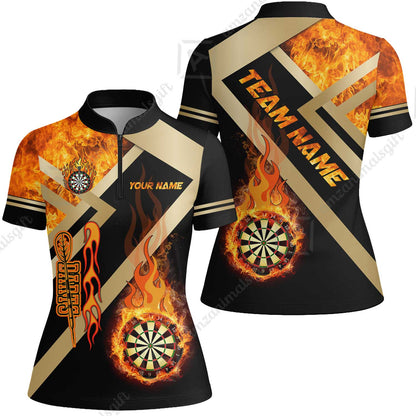 Customized Darts Women Jersey Shirt, Darts Dartboard Fire Flame Multicolor Team Women Jersey Shirt Jersey For Darts Players