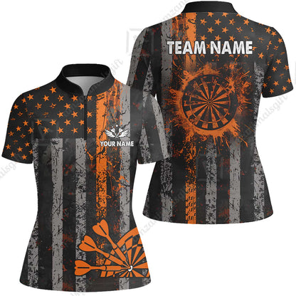 Customized Darts Women Jersey Shirt, Turquoise Grunge US Flag Patriotic Darts Women Jersey Shirt Jersey for Darts Players