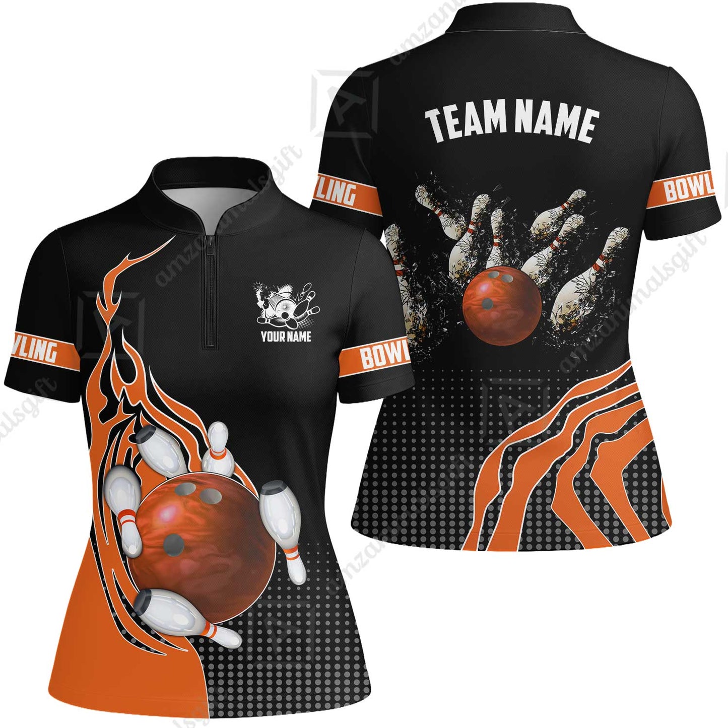Customized Bowling Unisex Polo Shirt, Bowling And Breaking Pins Multicolor Option Customized Name And Team Name Polo Jerseys Shirts