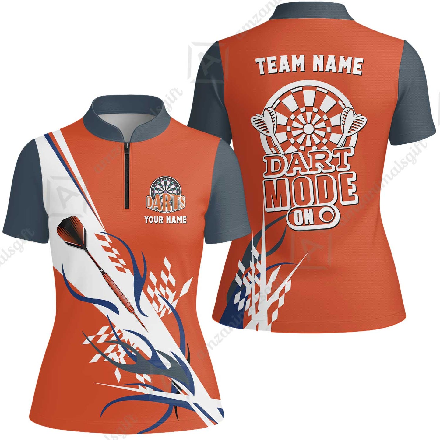 Custom Darts Mode On Multi-Color Team Jersey Polo Quarter-Zip Shirts, Customized Name Team Name Darts Team Jerseys Uniform