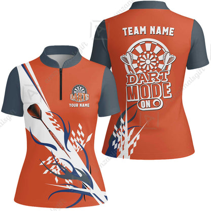 Custom Darts Mode On Multi-Color Team Jersey Polo Quarter-Zip Shirts, Customized Name Team Name Darts Team Jerseys Uniform