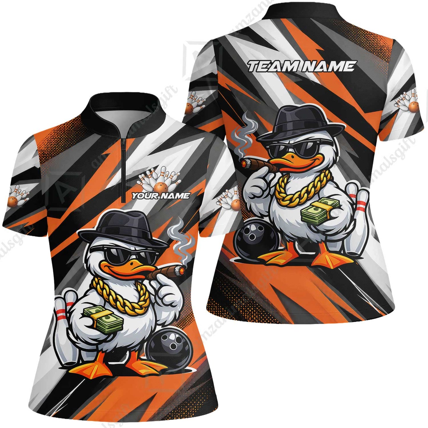Custom Bowling Jersey Polo Shirt, Boss Hustle Duck Gangster Style, Custom Bowling Jersey Team Shirt For Players With Name and Team Name