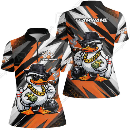 Custom Bowling Jersey Polo Shirt, Boss Hustle Duck Gangster Style, Custom Bowling Jersey Team Shirt For Players With Name and Team Name