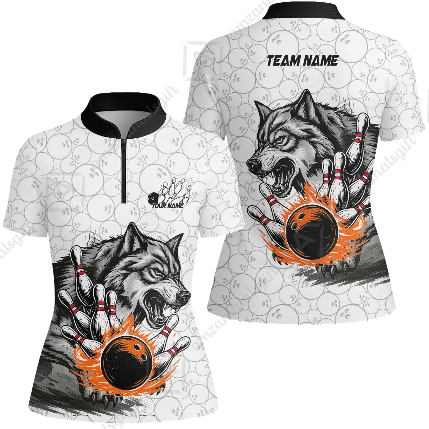 Custom Bowling Team Jersey, Wolf Strike Bowling Jersey Multicolor Polo Quarter-Zip Shirts, Custom Bowling Uniforms Jerseys