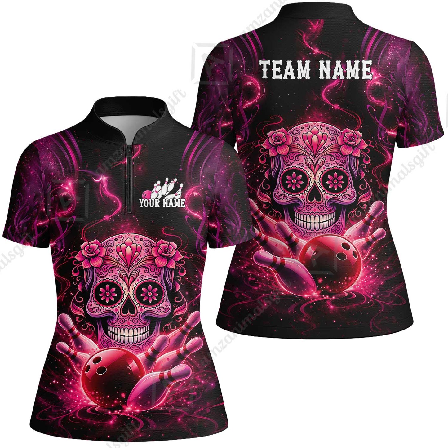 Customized Darts Team Jersey, Sugar Skull Bowler, Personalized Polo Shirt For Players With Name & Team Name