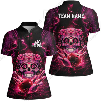 Customized Darts Team Jersey, Sugar Skull Bowler, Personalized Polo Shirt For Players With Name & Team Name