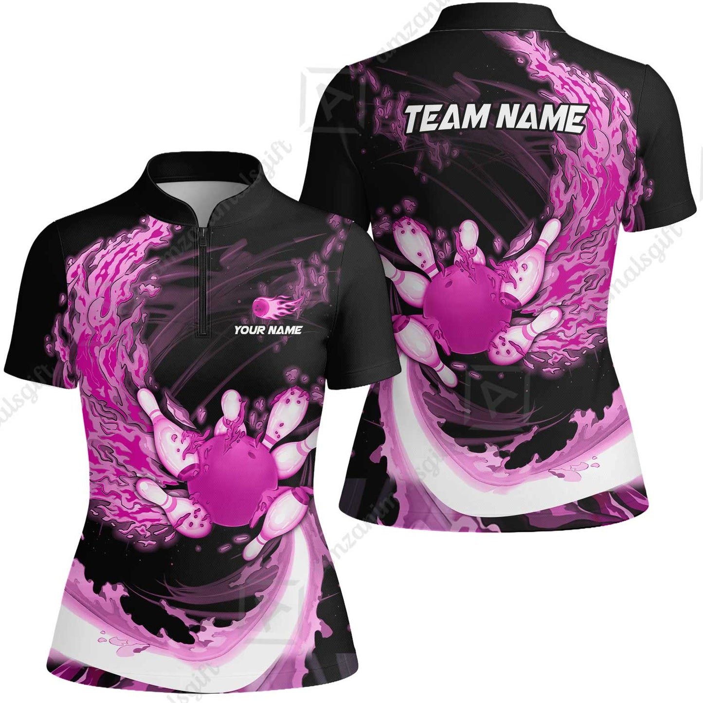 Personalized Bowling Women Jersey Shirt Breath Of Flaming Bowling Ball And Pins Multicolor Custom Name, Team Name For Bowlers