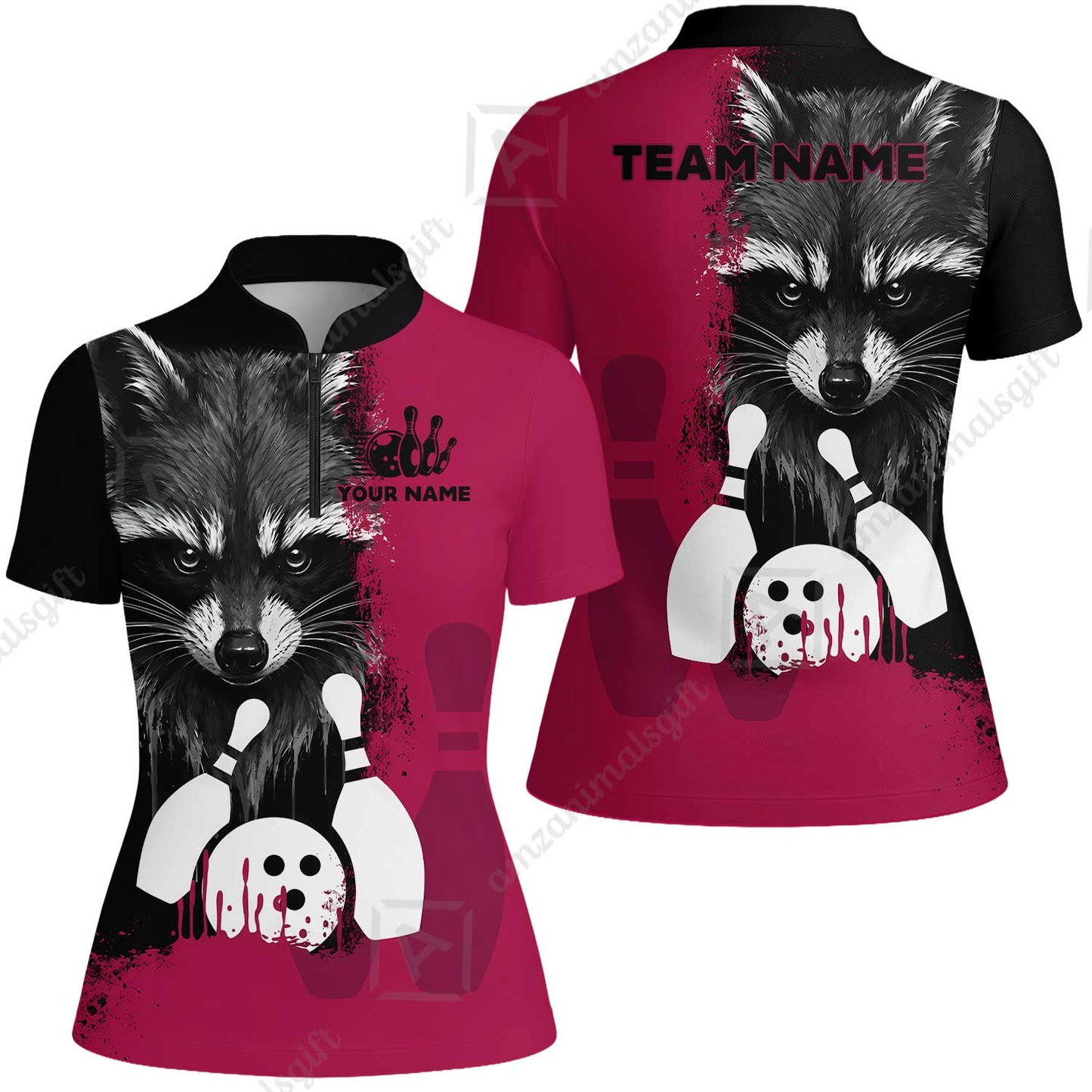 Custom Bowling Jersey Polo Shirt, Raccoon Bowling, Custom Bowling Jersey Team Shirt For Players With Name & Team Name