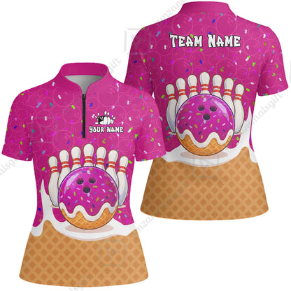 Custom Bowling Jersey Polo Shirt, Bowling Sprinkles Ice Cream Cone, Personalized Name & Team Name