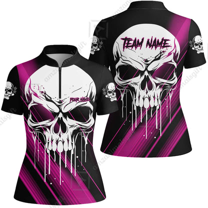 Customized Bowling Polo, Blue Skull Bowling Creepy Style Bowling jerseys Custom Name And Team Shirt