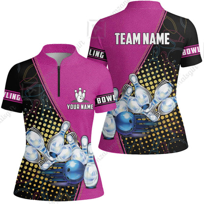 Customized Bowling Women Jersey Shirt, Leather Pattern Bowling Strike Out Women Jersey Shirt Multicolor Option For Bowlers