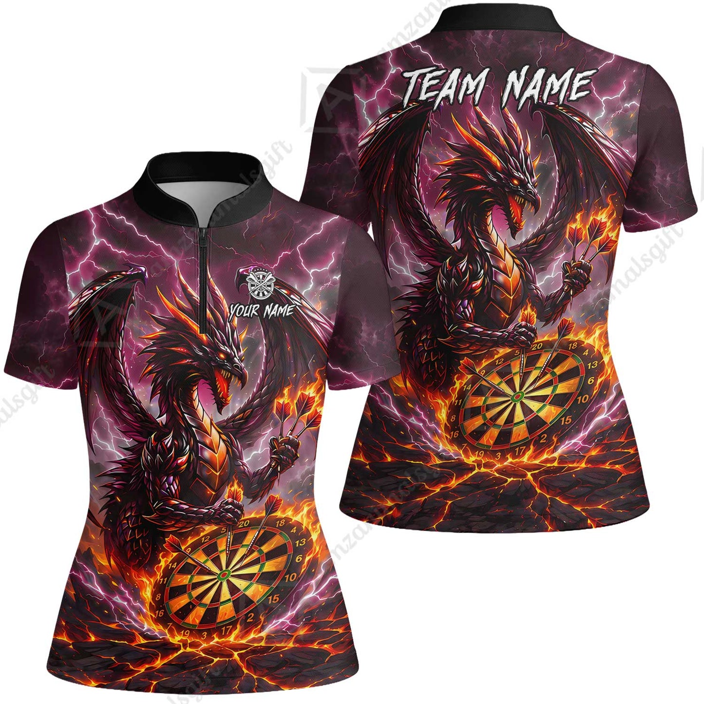 Custom Darts Jersey Polo Shirt, Dragon Fire Darts, Custom Dart Jersey Team Shirt For Players With Name & Team Name