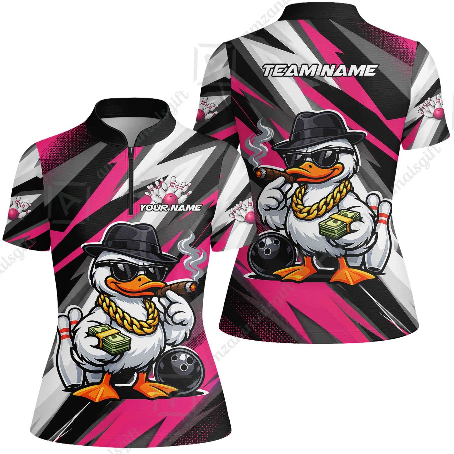 Custom Bowling Jersey Polo Shirt, Boss Hustle Duck Gangster Style, Custom Bowling Jersey Team Shirt For Players With Name and Team Name