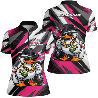 Custom Bowling Jersey Polo Shirt, Boss Hustle Duck Gangster Style, Custom Bowling Jersey Team Shirt For Players With Name and Team Name