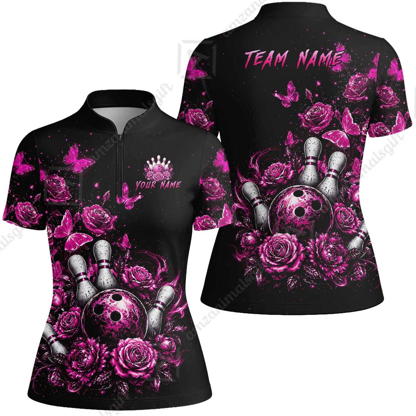 Custom Bowling Jersey Polo Shirt, Gothic Rose Bowling, Custom Bowling Jersey Team Shirt For Players With Name & Team Name