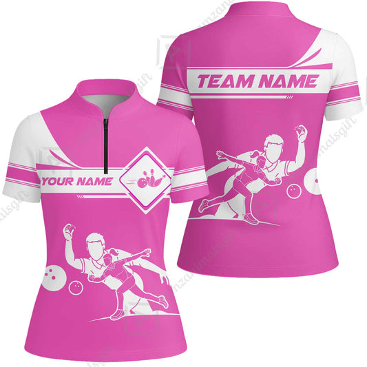 Customized Bowling Women Jersey Shirt, Men And Women Playing Bowling Ball Women Jersey Shirt Uniform Multicolor For Bowlers