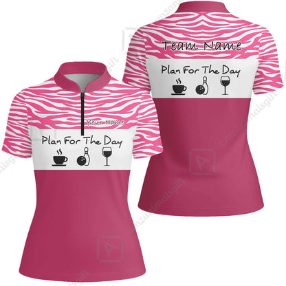Custom Bowling Jersey Polo Shirt, Pink Zebra Pattern Bowling, Custom Bowling Jersey Team Shirt For Players With Name & Team Name