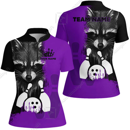 Custom Bowling Jersey Polo Shirt, Raccoon Bowling, Custom Bowling Jersey Team Shirt For Players With Name & Team Name