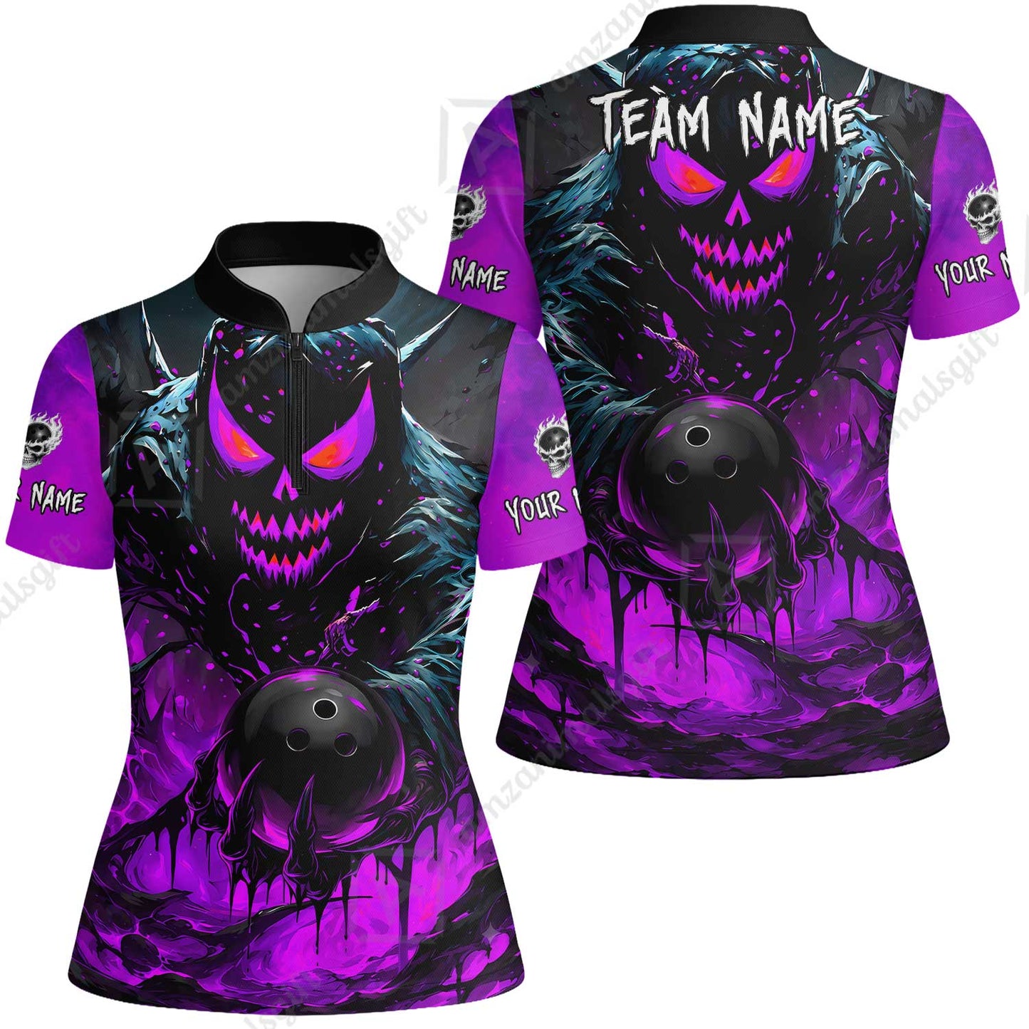 Custom Bowling Jersey Polo Shirt, Hellfire Strike, Custom Bowling Jersey Team Shirt For Players With Name & Team Name