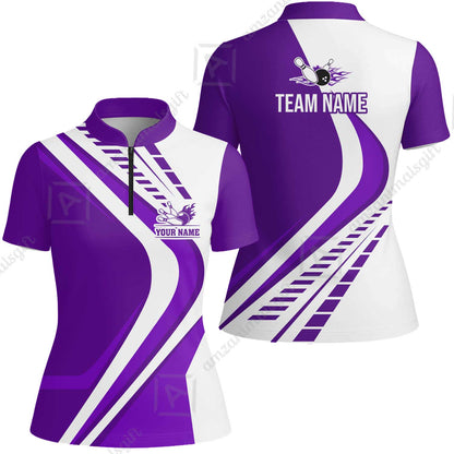 Customize Your Name, Team Name Bowling Jersey, Bowling Team Jersey Multicolor Polo Quarter-Zip Shirts, Custom Bowling Uniforms Jerseys