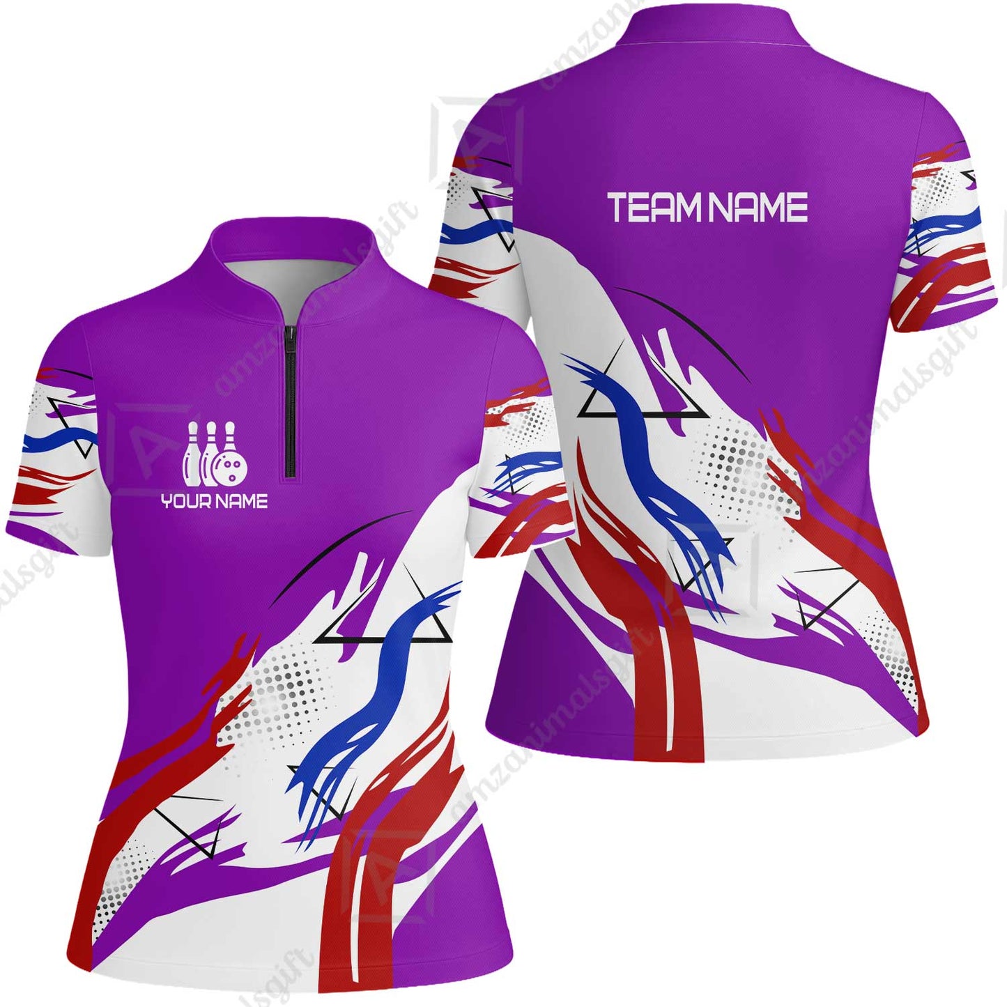 Customize Name, Team Name Bowling Jersey, Bowling Team Jersey Multicolor Polo Quarter-Zip Shirts, Custom Bowling Uniforms Jerseys