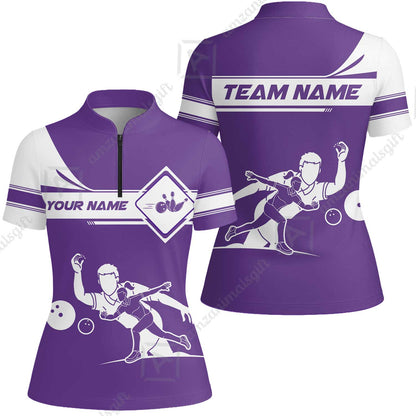Customized Bowling Women Jersey Shirt, Men And Women Playing Bowling Ball Women Jersey Shirt Uniform Multicolor For Bowlers
