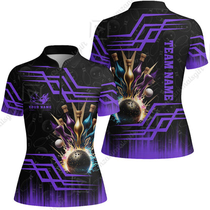 Customized Bowling Unisex Polo, Bowling And Pins Royal Multicolor Option Customized Name And Team Name For Bowling Team