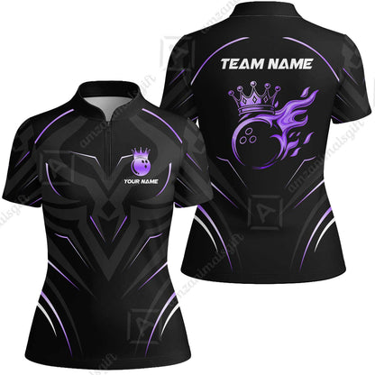 Customized Bowling Women Jersey Shirt, Custom Crown Bowling Uniform Women Jersey, Multicolor Team Style Jersey for Bowlers