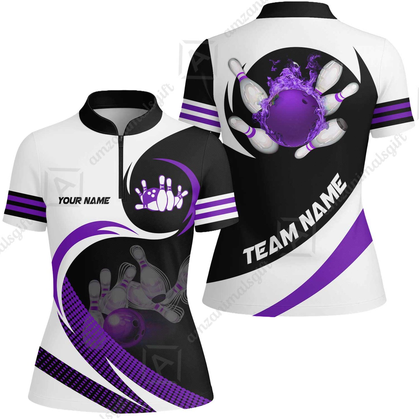 Custom Bowling Team Jersey Shirts, Custom Flame Ball Bowling Uniforms Unisex Polo, Multi Colors Personalized Name And Team Name