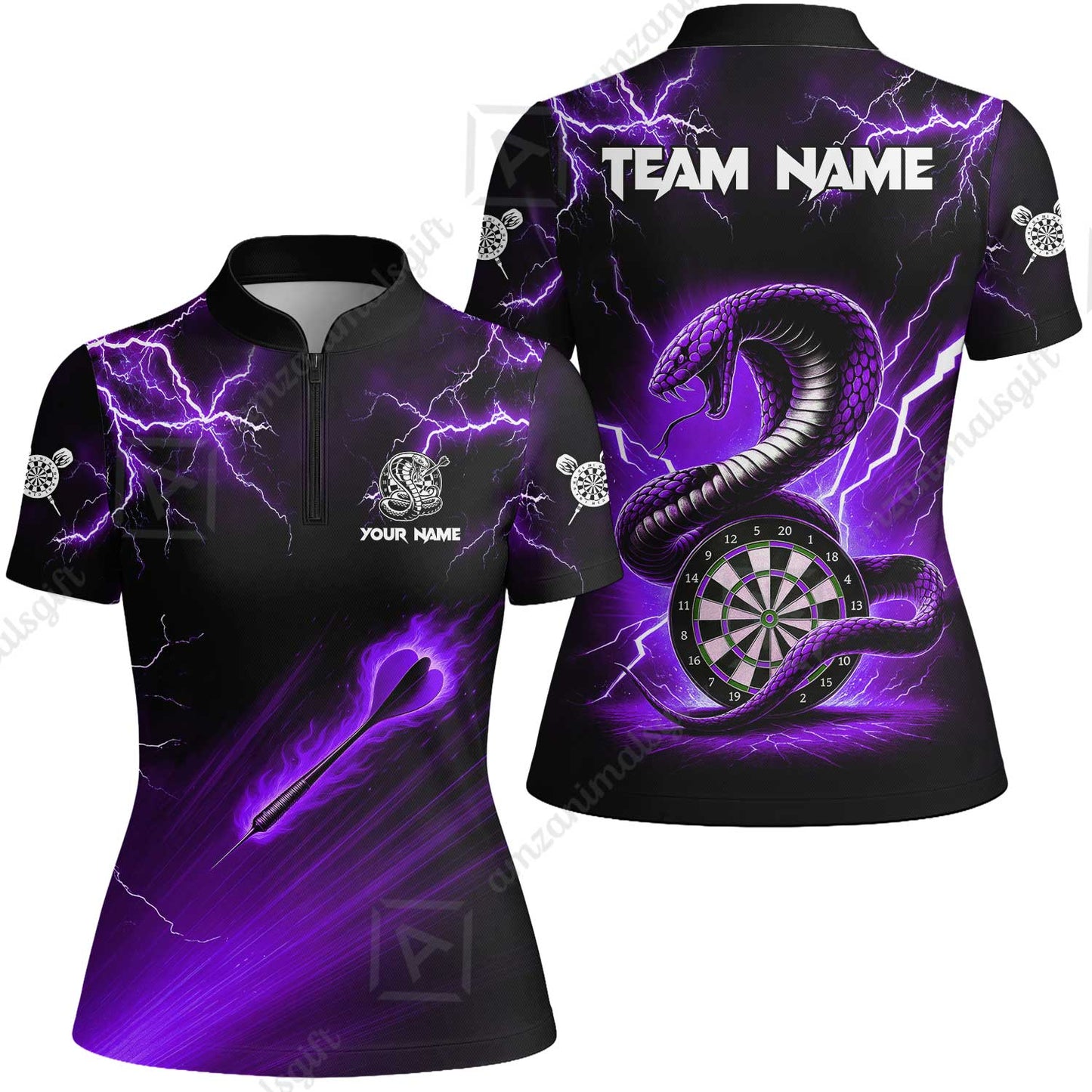 Customized Darts Women Jersey Shirt, Darts Thunder Lightning Cobra Snake Multicolor Women Jersey For Darts Player