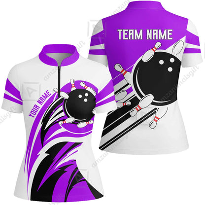Custom Bowling Team Jersey, Bowling Player Jersey Multicolor Polo Quarter-Zip Shirts, Custom Bowling Uniforms Jerseys