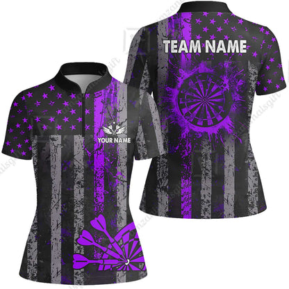 Customized Darts Women Jersey Shirt, Turquoise Grunge US Flag Patriotic Darts Women Jersey Shirt Jersey for Darts Players