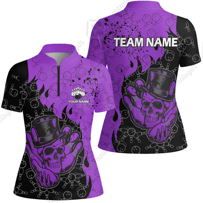 Custom Bowling Team Shirt – Skull Bowling Pattern Multicolor Personalized Jersey Bowling Uniform For League Players