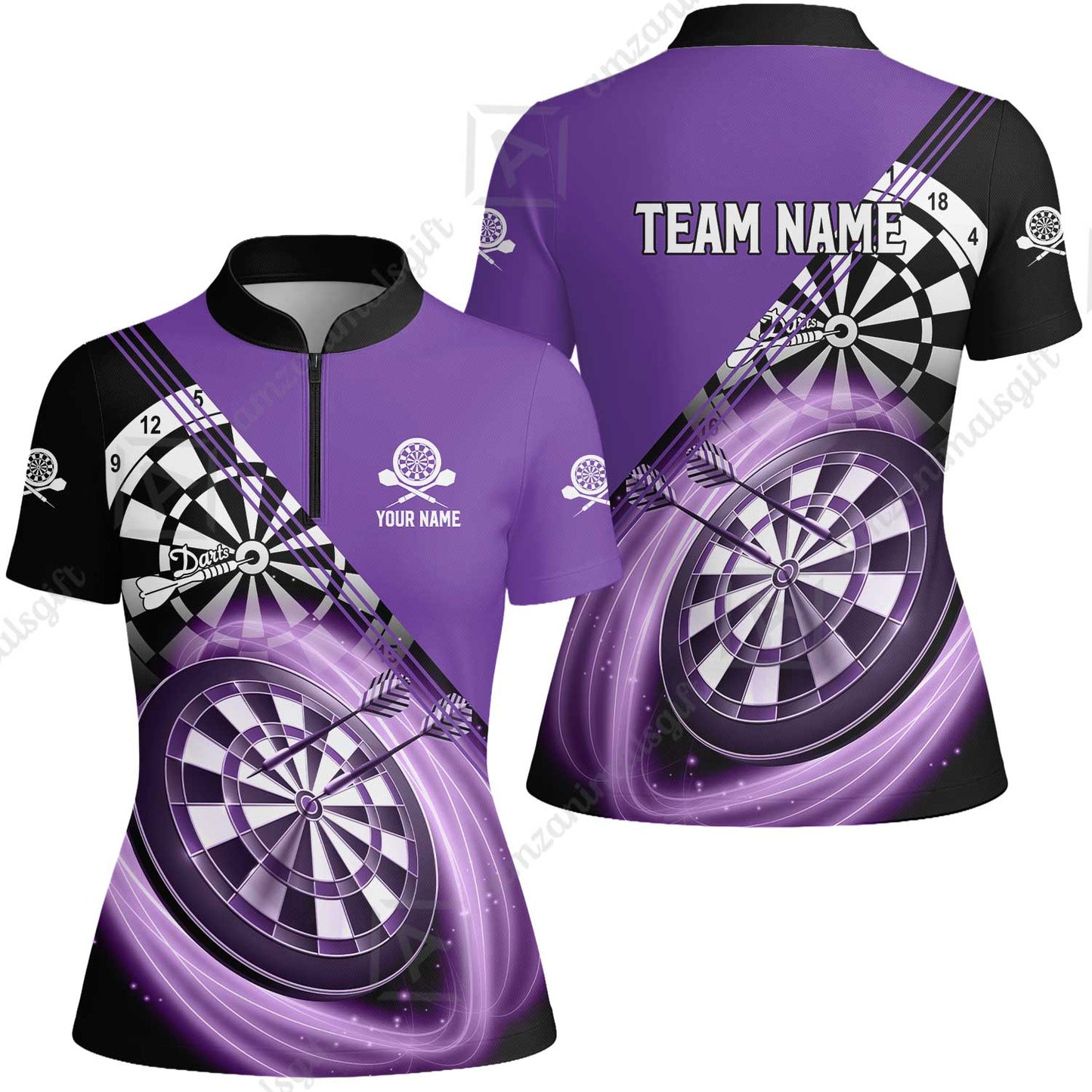 Custom Tailored Darts Team Jersey Polo Quarter-Zip Shirts, Customized Name Team Name Darts Team Jerseys Uniform