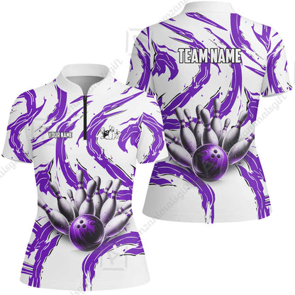 Custom Sport Bowling Team Jersey, Sport Bowling Jersey Multicolor Polo Quarter-Zip Shirts, Bowling Uniforms Jerseys, Custom Name And Team Name