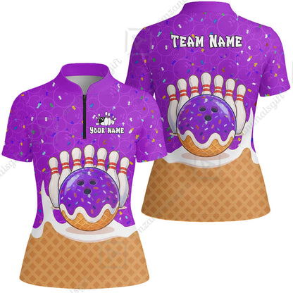 Custom Bowling Jersey Polo Shirt, Bowling Sprinkles Ice Cream Cone, Personalized Name & Team Name