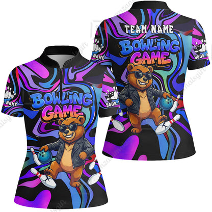 Custom Bowling Jersey Polo Shirt, Trippy Swirl Rocker Bear Graffiti Style, Custom Bowling Jersey Team Shirt For Players With Name & Team Name