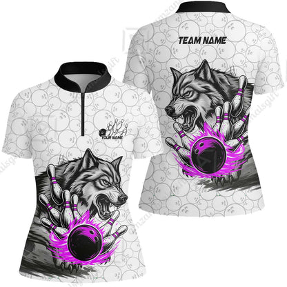 Custom Bowling Team Jersey, Wolf Strike Bowling Jersey Multicolor Polo Quarter-Zip Shirts, Custom Bowling Uniforms Jerseys
