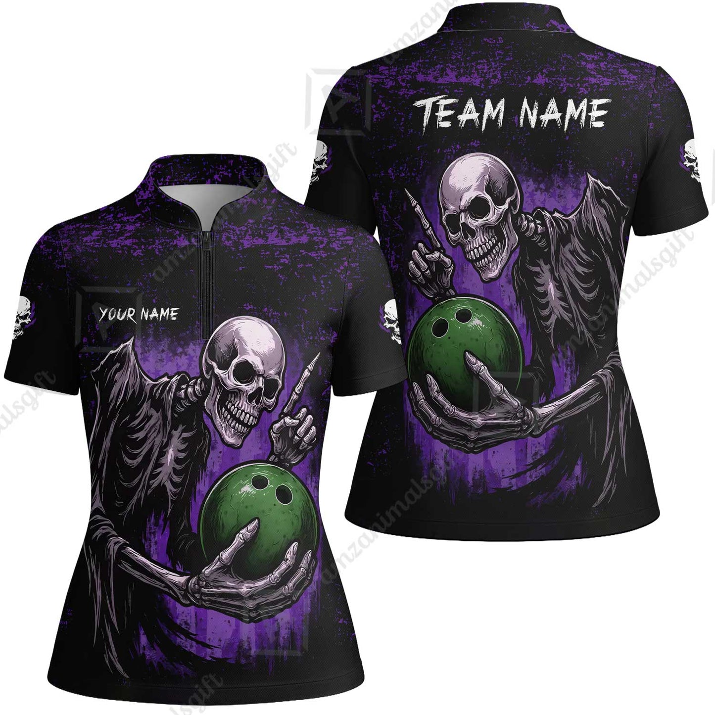 Custom Colorful Skeleton Bowling Team Jerseys Polo Shirts, Bowling uniforms, Bowling Shirts Personalized Name And Team Name