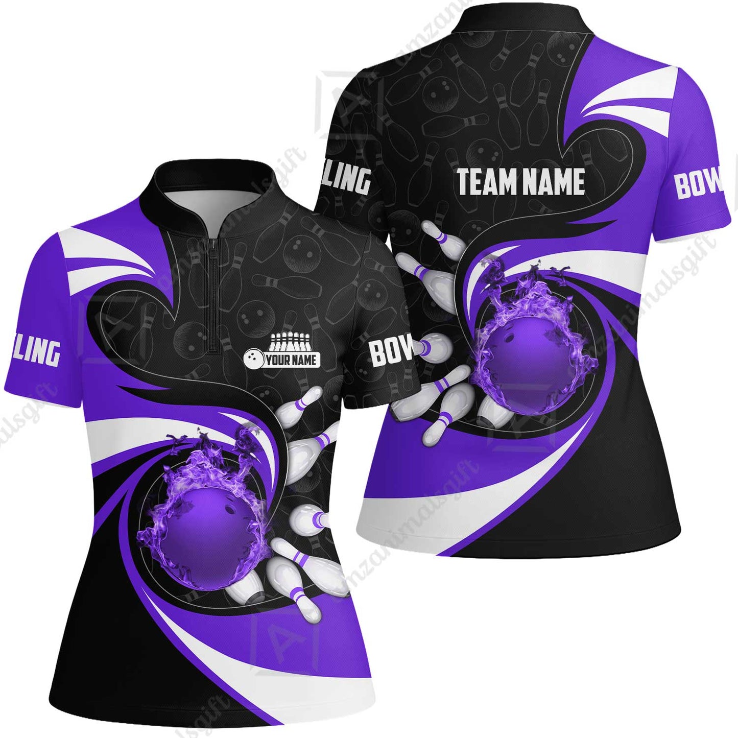 Customized Bowling Jersey Shirt, Bowling Ball And Pins Vortex Pattern Multicolor Customized Name And Team Name For Bowling Team