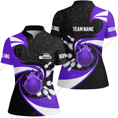 Customized Bowling Jersey Shirt, Bowling Ball And Pins Vortex Pattern Multicolor Customized Name And Team Name For Bowling Team