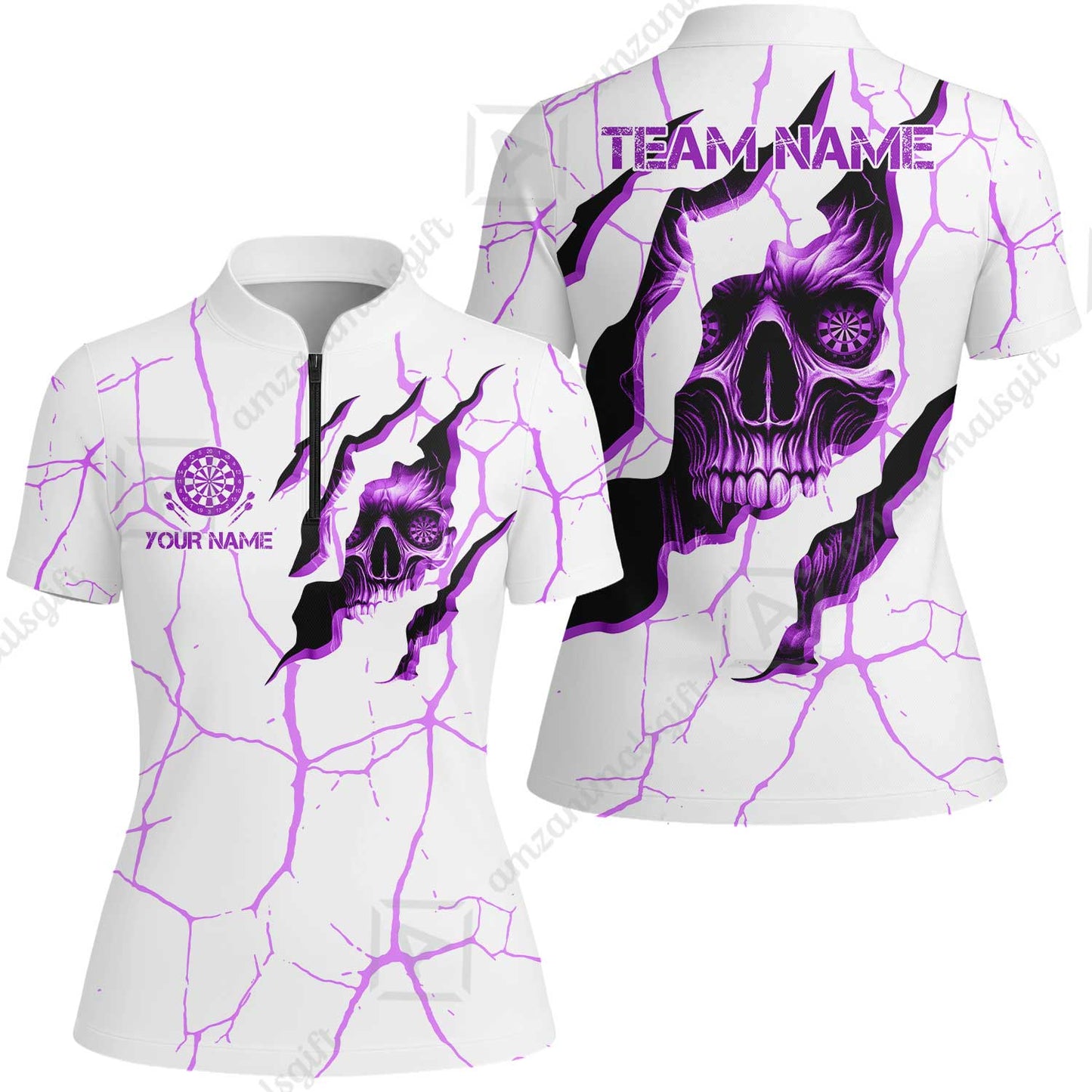Customized Darts Women Jersey Shirt, Torn-Up Skull Dartboard Eyes Darts Women Jersey Shirt Team Style Jersey for Darts Players