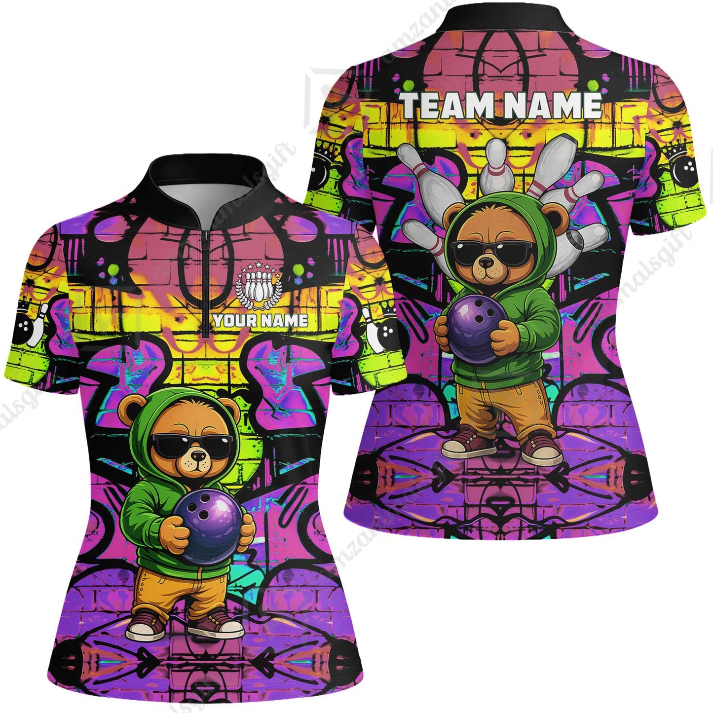 Custom Bowling Jersey Polo Shirt, Urban Street Art Bowling, Custom Bowling Jersey Team Shirt For Players With Name & Team Name