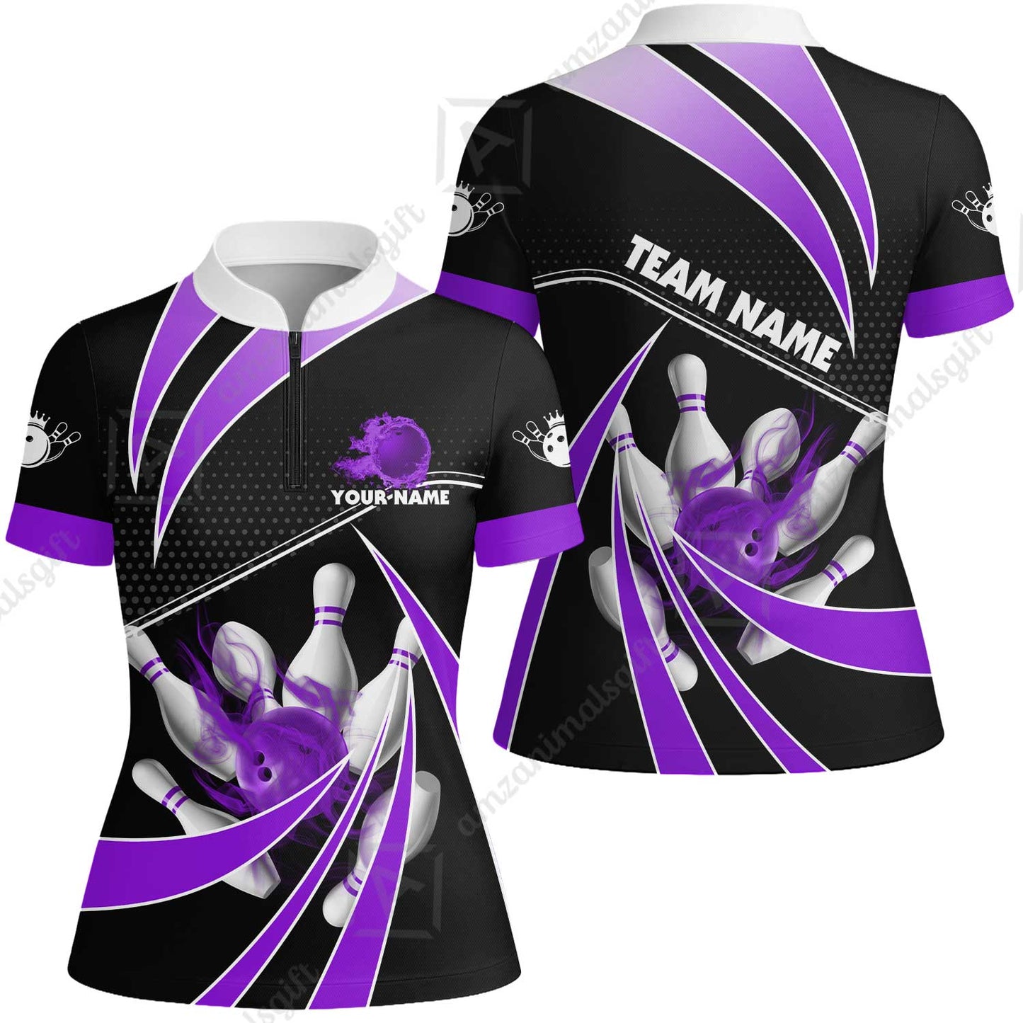 Customized Bowling Women Jersey Shirt, Bowling Ball & Pins Fire Light Sport Women Jersey Shirt Multicolor Option For Bowlers