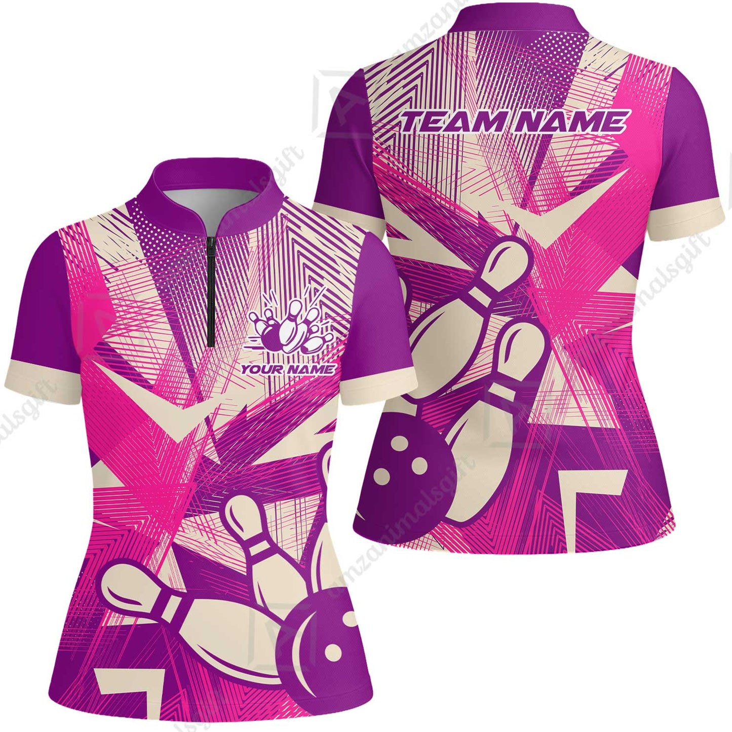 Customized Bowling Women Jersey Shirt, Bowling Ball And Pins Esports Pattern Women Jersey Shirt Uniform For Bowlers