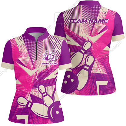 Customized Bowling Women Jersey Shirt, Bowling Ball And Pins Esports Pattern Women Jersey Shirt Uniform For Bowlers