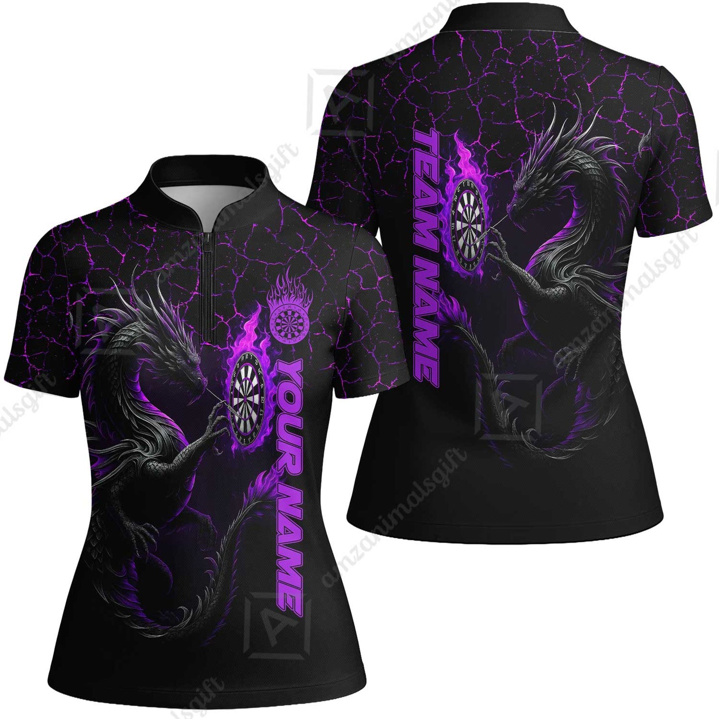 Customized Darts Women Jersey Shirt, Big Dragon Dartboard Flame Darts Women Jersey Shirt Team Style Jersey for Darts Players